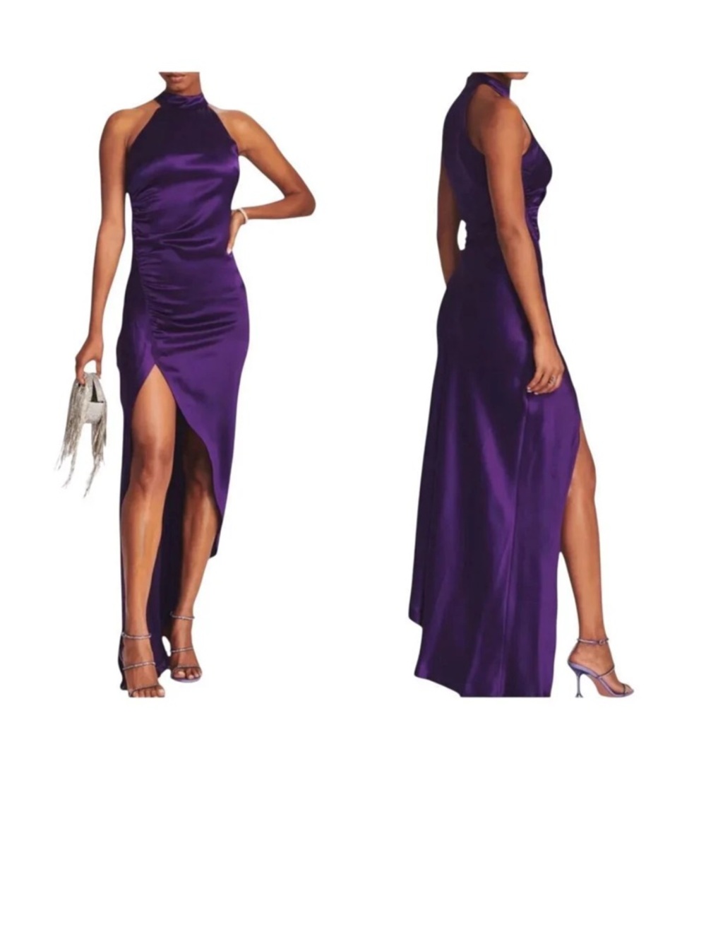 Retrofete Elegant Purple Halter Satin Evening Dress